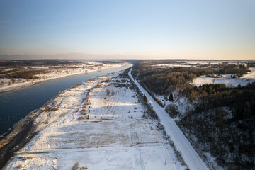 Winter river of Nemunas in Lithuania
