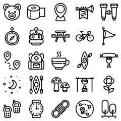 Camping Flat Icon Set Isolated On White Background