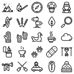 Camping Flat Icon Set Isolated On White Background