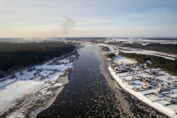 Winter river of Nemunas in Lithuania