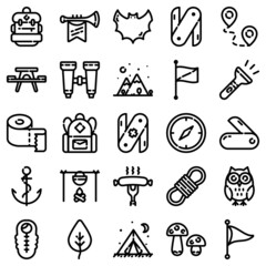 Camping Flat Icon Set Isolated On White Background