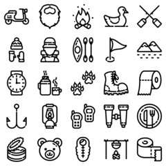 Obraz premium Camping Flat Icon Set Isolated On White Background