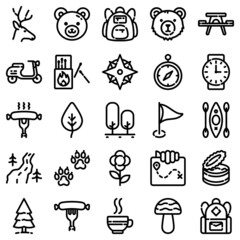 Fototapeta premium Camping Flat Icon Set Isolated On White Background