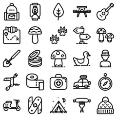 Camping Flat Icon Set Isolated On White Background