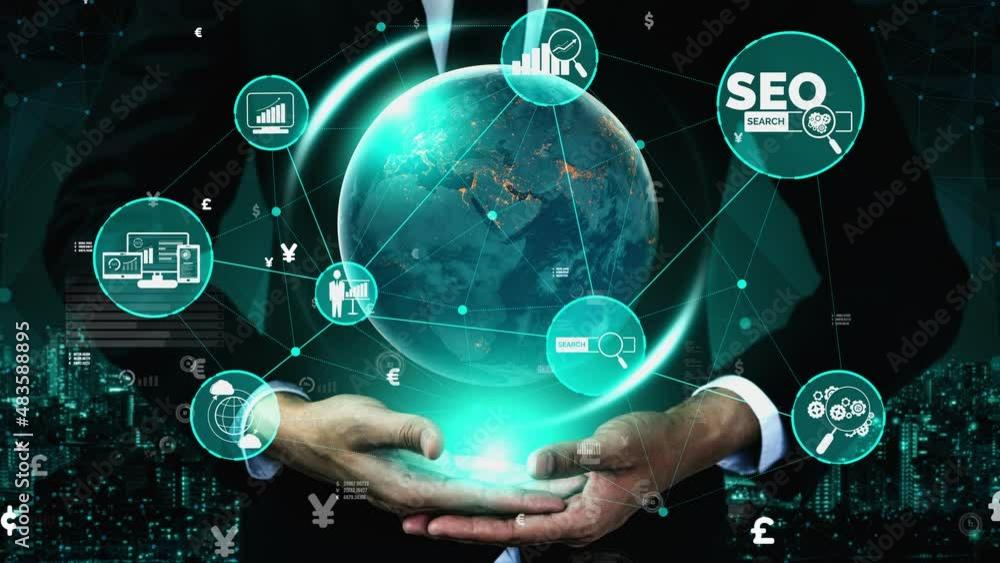 Wall mural seo - search engine optimization for online marketing conceptual. modern graphic interface showing s