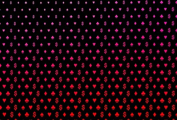 Dark purple, pink vector cover with symbols of gamble.