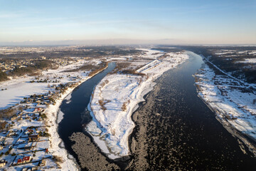 Winter river of Nemunas in Lithuania