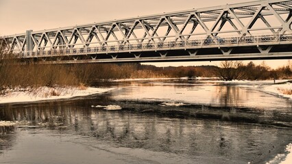 Winter landscape on the Narew River in Podlasie.