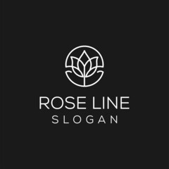 Luxury Fashion Flower Logo abstract Linear style. Looped Tulip Rose Outline Logotype design vector template