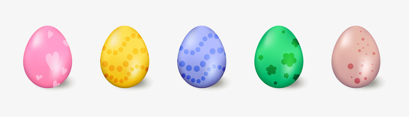Easter day design. Realistic Easter eggs on a burgundy background set. Vector illustration in realistic style