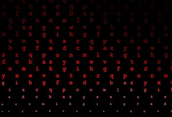 Dark red vector background with signs of alphabet.