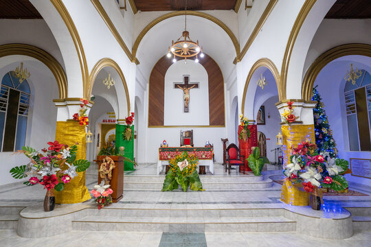 The church Our Lady of Peace (Nuestra Senora de La Paz) in the main square, Leticia, Amazon, Colombia.