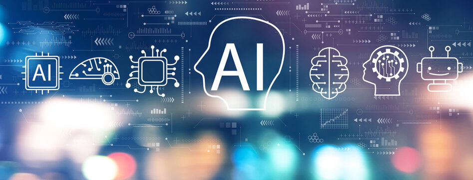 AI concept with blurred city lights at night