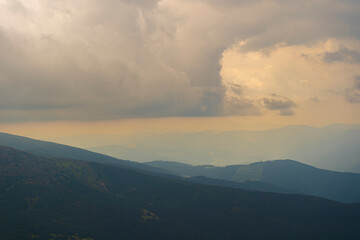 Mountain landscape. View of pas mountain ranges at dusk