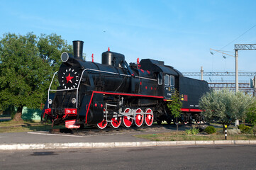 Monument-steam locomotive Er 764-42 at Molodechno station of Belarusian Railway, Molodechno, Minsk region, Belarus, June 14, 2015