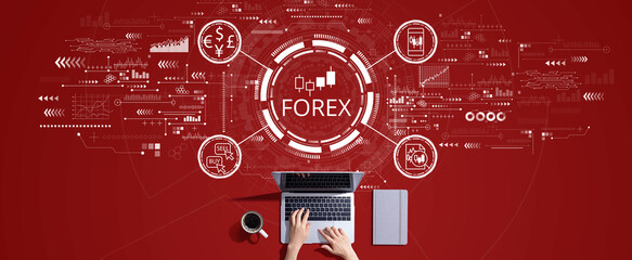 Forex trading concept with person working with a laptop