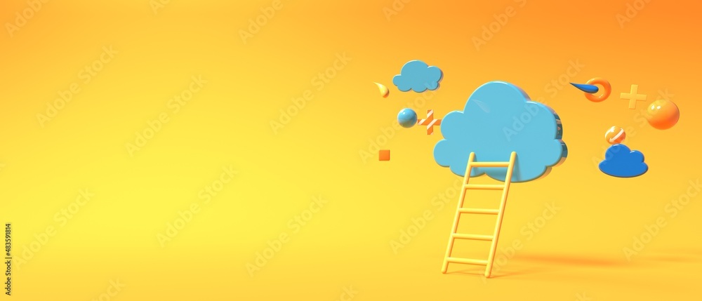 Poster cloud and ladder - cloud computing theme - 3d render