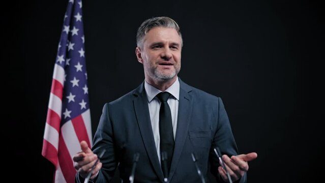 Confident American politician making election promises to voters during campaign