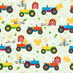 Stickers pour porte Course de voitures Rangées de tracteurs agricoles colorés