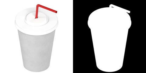 3D rendering illustration of a paper cup with straw