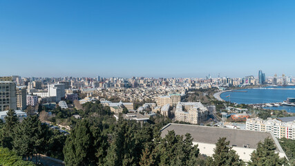 Panoramic view of Baku, the capital of Azerbaijan located by the Caspian sea.