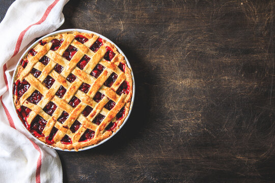 Tasty homemade American cherry pie. Delicious Homemade Cherry Pie with a Flaky Crust