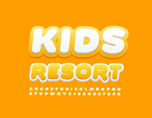 Vector sunny sign Kids Resort with cute Alphabet Letters and Numbers set. Modern style Font