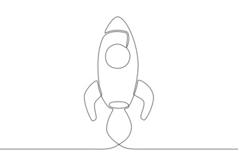 Rocket launch continuous line art. Startup linear icon sign isolated on white background.
