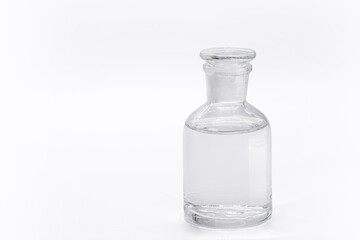 Reagent bottle with stopper Glass, isolated on white background