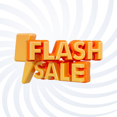 Flash sale banner 3d render icon concept for clearance, discount, special offer social banner