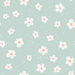 Wallpaper murals Out of Nature Floral seamless pattern with simple flower in light turquoise background. Can be used for fabric, wrapping paper, scrapbooking, textile, banner and other design.