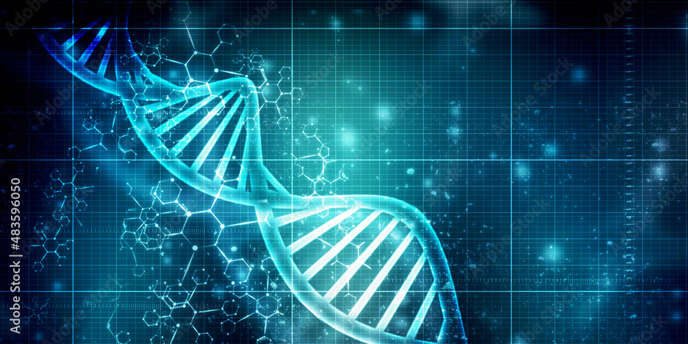 Poster 3d render of dna structure, abstract background