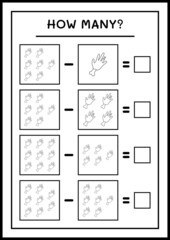 How many Zombie Hand, game for children. Vector illustration, printable worksheet