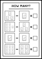 How many Book, game for children. Vector illustration, printable worksheet