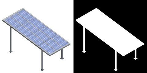 3D rendering illustration of a parking shelter with solar panels