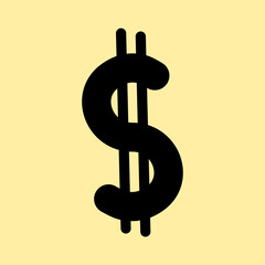 Dollar black vector icon. Currency icon. Cash equivalent icon. Fashionable black dollar. Vector illustration.