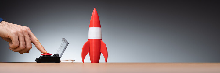 Red Rocket Start And Launch Button For Career