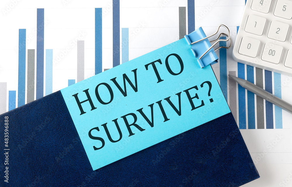 Poster how to survive on sticky note on notebook on the chart background