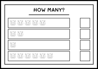 How many Cat, game for children. Vector illustration, printable worksheet