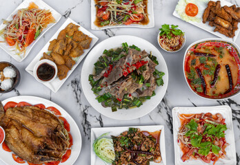 Mixed Rice, Soups and Spicy Salad dishes in Thailand