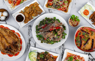 Mixed Rice, Soups and Spicy Salad dishes in Thailand
