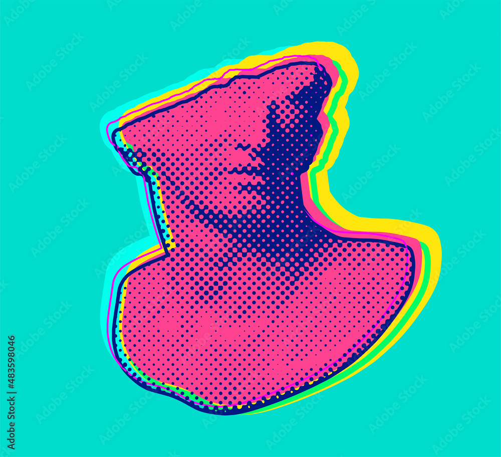 Poster screen printing dot halftone graphics in pink and blue of broken classical head sculpture from 3d re