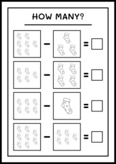 How many christmas sock, game for children. Vector illustration, printable worksheet