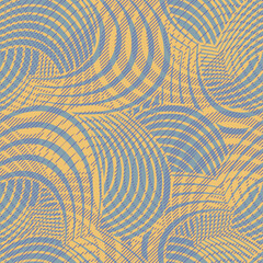 Modern abstract vector pattern design with overlapping orange and striped blue geometric flowers. Seamless background, great for fashion fabric, wallpaper and home decor projects.