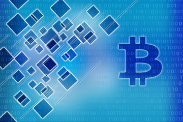 2d illustration  bit coin crypto currency block chain concept background
