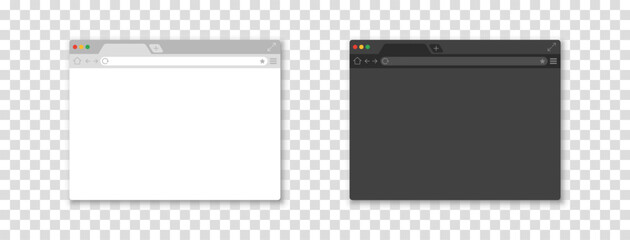 Web browser window mockup set. Black and white resume. Transparent background. Desktop template of browser.Vector illustration. - obrazy, fototapety, plakaty
