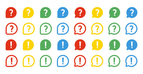 Colorful question and exclamation icon set on white background. Vector EPS 10