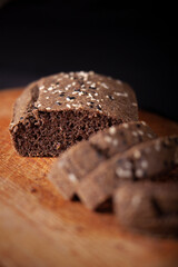 flaxseed bread on a wooden board
