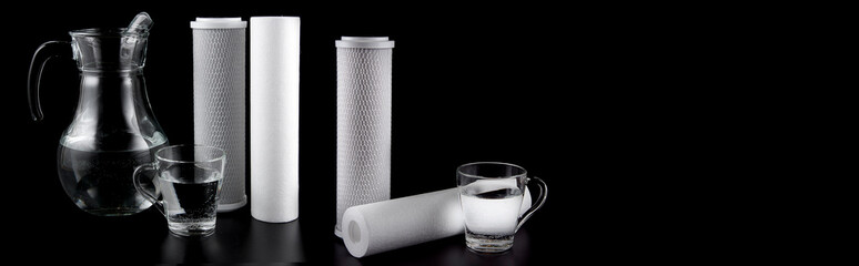 Water filters. Carbon cartridges membrane for water filtration RO (reverse osmosis) - obrazy, fototapety, plakaty
