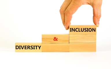 D and I, Diversity and inclusion symbol. Concept words D and I, diversity and inclusion on blocks...